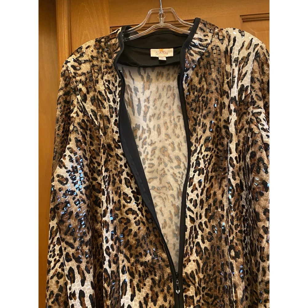 Quacker Factory Womens Jacket Sz 1X Plus Animal Print Leopard Sequin Zipper - Picture 5 of 9